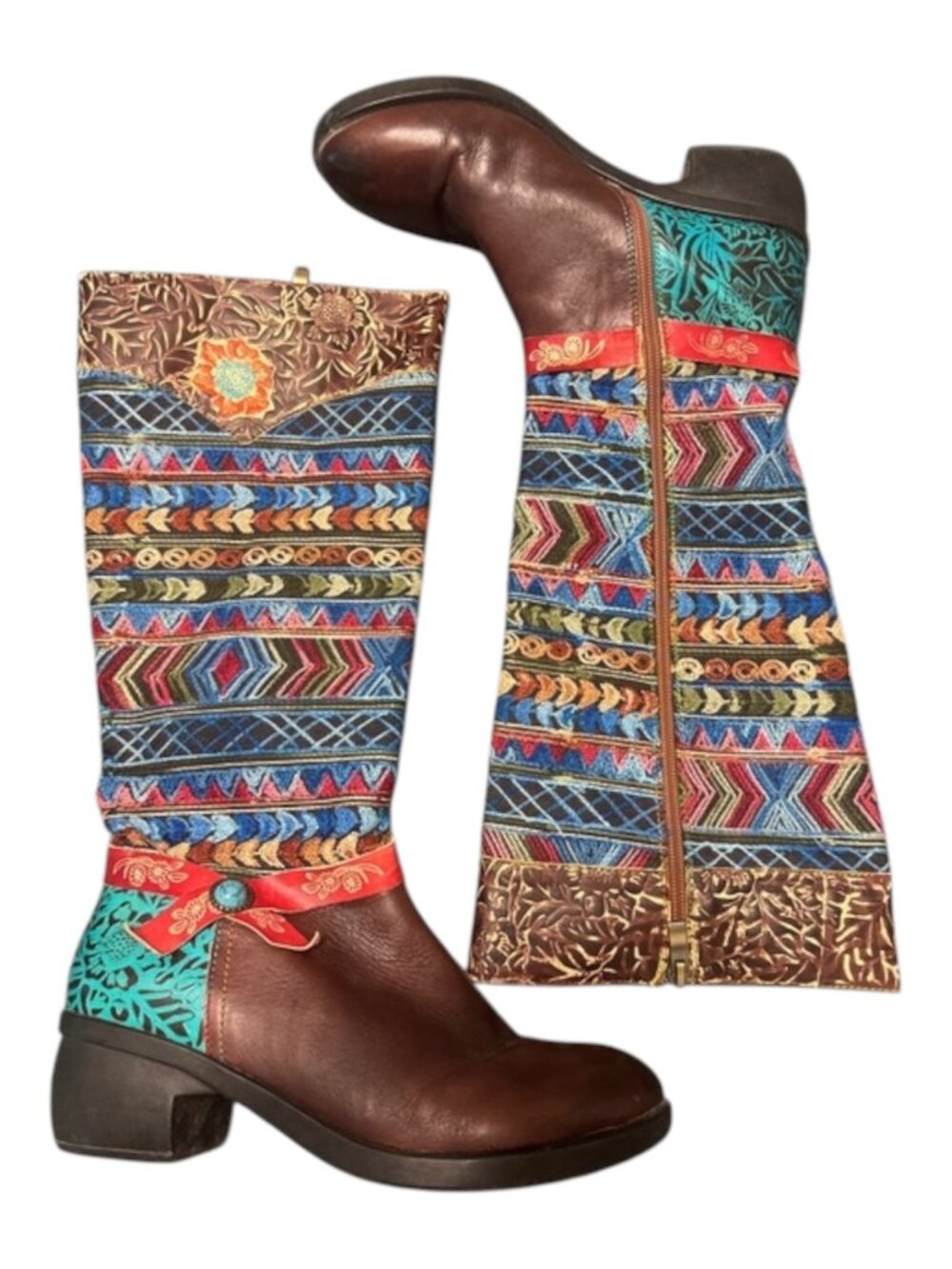 Embroidered Knee-High Boots Women's Size 8/8.5 Multicolor Art Fabric Western